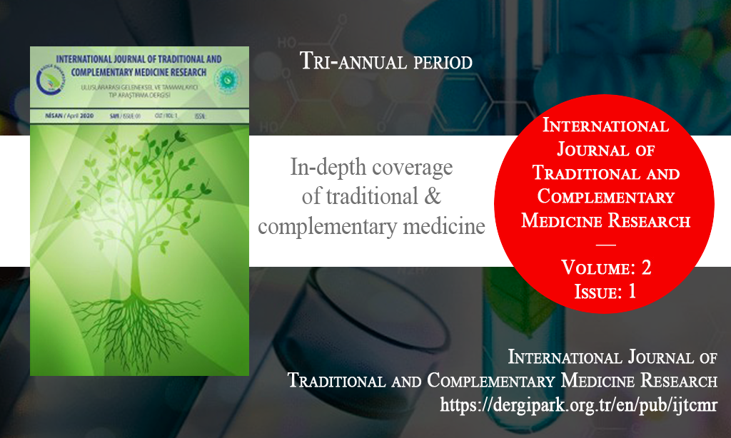 IJTCMR, Nisan 2021 – Uluslararası Geleneksel ve Tamamlayıcı Tıp Araştırma Dergisi, Yıl: 2021, Cilt: 2, Sayı: 1, Yayın Tarihi: 15 Nisan 2021